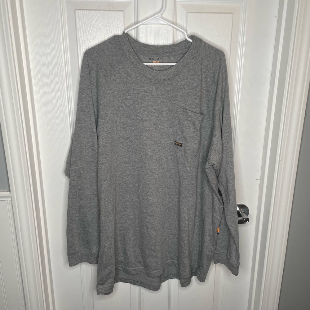 Ariat Rebar T-Shirt Pocket Tee Cotton Strong Camo Sleeve Workwear in Gray 2XL - Picture 2 of 15